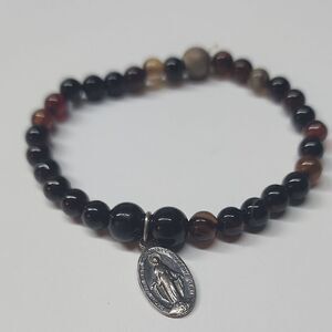 Mother Mary glass Beaded 925 charm bracelet